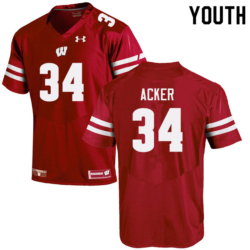 Wisconsin Badgers Youth #34 Jackson Acker NCAA Under Armour Authentic Red College Stitched Football Jersey JD40F41BO